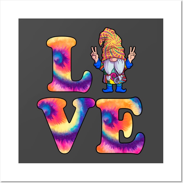 Hippie Love Gnomes Retro Gnome Tie Dye Hippies Peace Wall Art by Blink_Imprints10